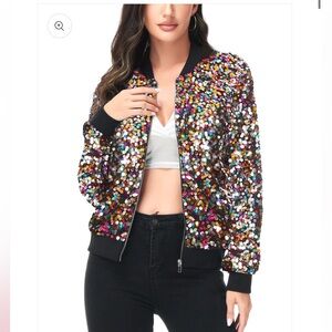 Anna-Kaci Sequin Bomber Zip-Up Jacket